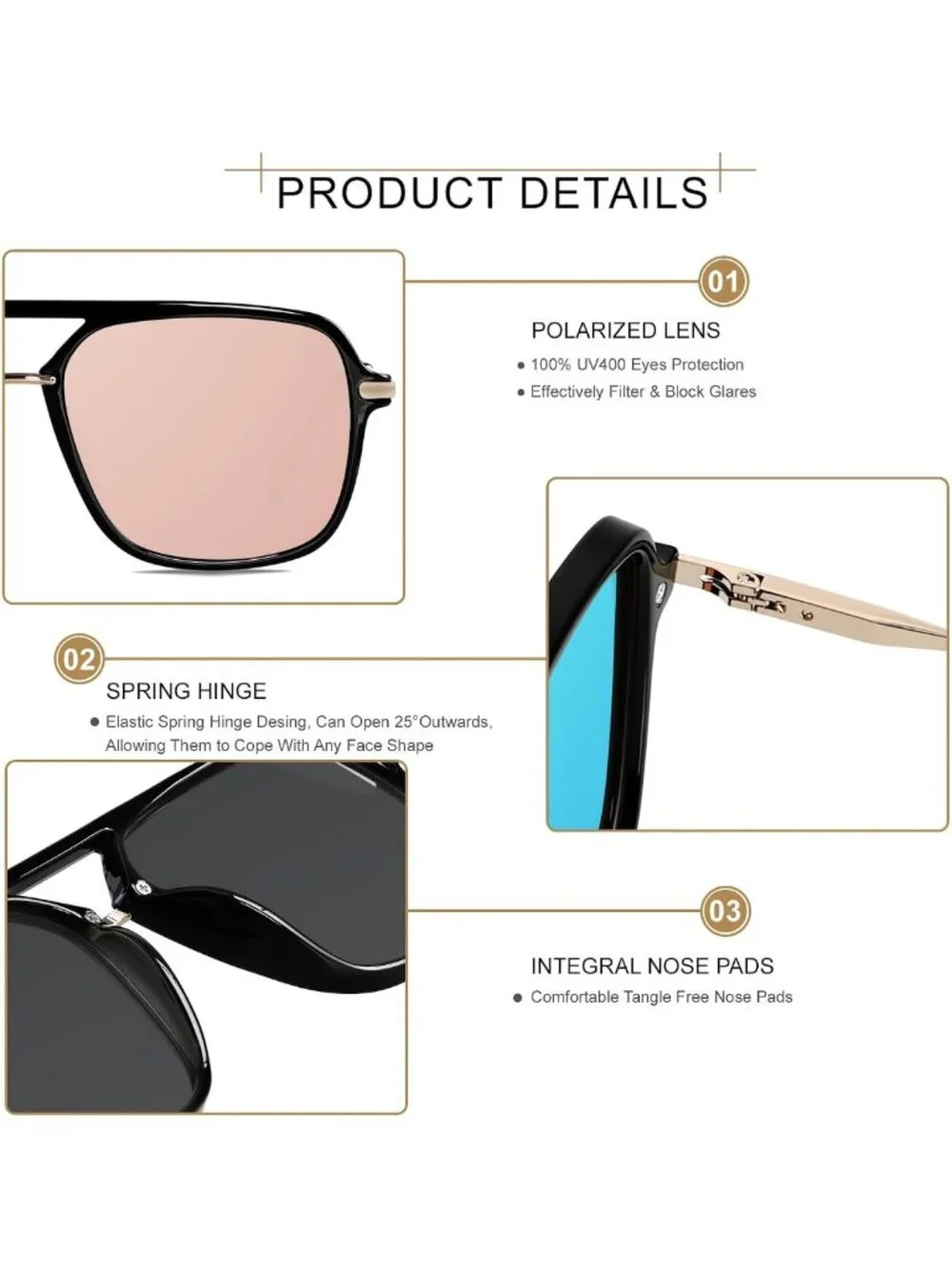 Polarized Retro Aviator Sunglasses for Women & Men | Stylish Square Pilot Shades